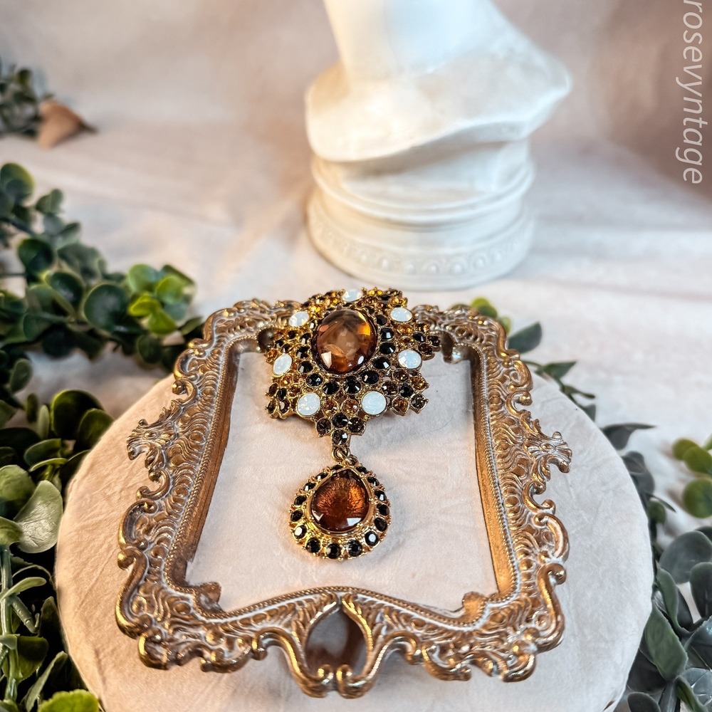 Multi Color Stone with Lucite Cabochon‎ Brooch - Picture 4 of 6